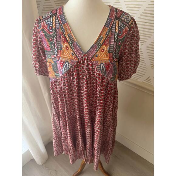 Bombay Paisley Women’s Large Boho Red Graphic Embroidered Dress - Picture 2 of 7